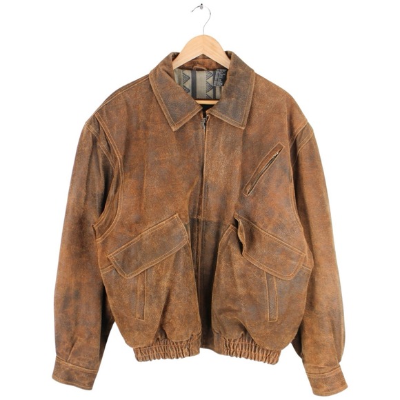 Vintage Context Leather Bomber Jacket Distressed Brown Heavyweight Men's LT